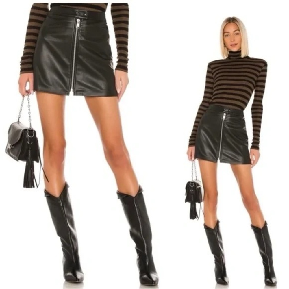 All Saints Lena Faux Leather Zip-Front Mini Skirt